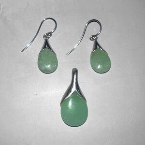 Silver and Green Jade Drop Earrings
